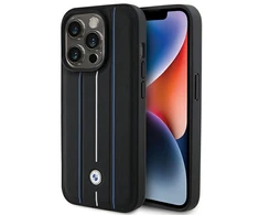 Dėklas BMW Leather Stamp Mėlyna Line Case for iPhone 15 Pro Max - Juodas