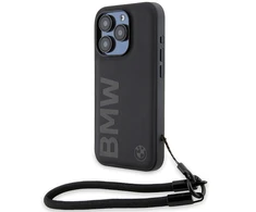 Apple iPhone 15 Pro Max BMW dėklas Signature odinis Wordmark Cord (BMHCP15X23RMRLK) juodos spalvos