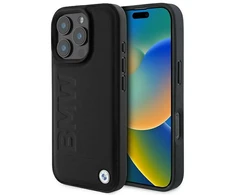 BMW BMHCP16LSLLBK Apple iPhone 16 Pro 6.3" dėklas telefonui juodos spalvos hardcase Leather Hot Stamp