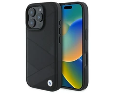BMW BMHCP16X23RCGPK Apple iPhone 16 Pro Max 6.9" dėklas telefonui juodos spalvos Sign Leather Crossing Lines Pattern