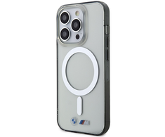 Dėklas BMW Sidabrinis Ring MagSafe case for iPhone 15 Pro Max - transparent