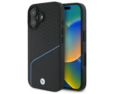 BMW BMHMP16S23RDCLK Apple iPhone 16 6.1" dėklas telefonui juodos spalvos Sign Leather Textured And Line MagSafe