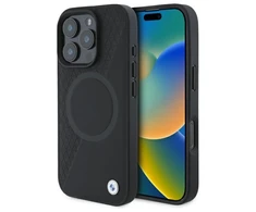 BMW BMHMP16X23RTPK Apple iPhone 16 Pro Max 6.9" dėklas telefonui juodos spalvos Sign Leather Half Textured And Circle MagSafe