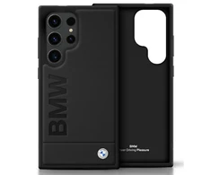 Dėklas BMW Leather Big Wordmark Samsung Galaxy S25 Ultra juodos spalvos