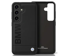 Dėklas BMW Leather Big Wordmark Samsung Galaxy S25 Plus juodos spalvos