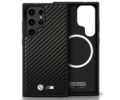 Dėklas BMW Leather Carbon MagSafe skirtas Samsung Galaxy S25 Ultra juodos spalvos