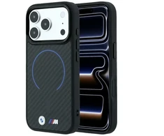 Dėklas BMW M Kevlar Mėlyna Print Ring Metal Logo MagSafe Case for iPhone 18 Pro / 17 Pro - Juodas