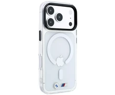 BMW M IML blizgaus metalo logotipas ir apdaila MagSafe dėklas, skirtas iPhone 17 Pro / 18 Pro - permatomas