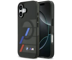BMW M IML Metal Mygtukai Tricolor Lines MagSafe Dėklas skirtas Apple iPhone 17 juodos spalvos