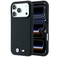 Dėklas BMW M Mėlyna Perfo Metal Logo MagSafe do iPhone 18 Pro / 17 Pro juoda