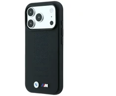 Dėklas BMW M Mėlyna Perfo Metal Logo MagSafe do iPhone 18 Pro / 17 Pro juoda