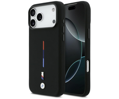 BMW M Silicon Tricolor Line MagSafe Dėklas skirtas Apple iPhone 17 Pro Max juodos spalvos
