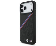 BMW M Tricolor Metal Logo MagSafe dėklas skirtas Apple iPhone 17 Pro Max juodos spalvos