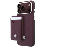 Rinkinys Dėklas + portfel BMW Quilted Pattern Metal Logo do iPhone 18 Pro Max / 17 Pro Max bordo spalvos