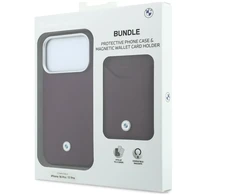 BMW Quilted Pattern Metal Logo dėklas + piniginės rinkinys, skirtas iPhone 18 Pro / 17 Pro, bordo spalvos