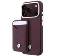 Rinkinys Dėklas + portfel BMW Quilted Pattern Metal Logo do iPhone 18 Pro / 17 Pro bordo spalvos