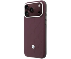 Rinkinys Dėklas + portfel BMW Quilted Pattern Metal Logo do iPhone 18 Pro Max / 17 Pro Max bordo spalvos