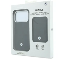 Dėklas + piniginė BMW Quilted Pattern Metal Logo, skirtas iPhone 18 Pro / 17 Pro, juodas