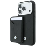 BMW „Quilted Pattern Metal Logo“ dėklas ir piniginė, skirti iPhone 18 Pro / 17 Pro, juodas
