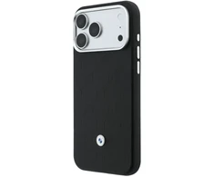 BMW „Quilted Pattern Metal Logo“ dėklas ir piniginė, skirti iPhone 18 Pro / 17 Pro, juodas