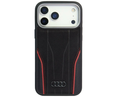 Dėklas Audi R8 Genuine Leather MagSafe skirtas Apple iPhone 17 Pro juodos spalvos-raudonos spalvos