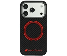 Dėklas Audi Sport RSQ Carbon Fiber Sport Raudona Circle MagSafe do iPhone 18 Pro / 17 Pro juoda