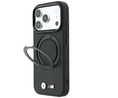 Dėklas BMW Kevlar Ring Stand 360 MagSafe do iPhone 18 Pro / 17 Pro juoda