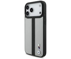 Dėklas BMW M Perskirtasated Stripe Logo MagSafe skirtas Apple iPhone 17 Pro Max pilkos spalvos