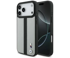 Dėklas BMW M Perskirtasated Stripe Logo MagSafe skirtas Apple iPhone 17 Pro Max pilkos spalvos