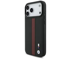 Dėklas BMW M Perskirtasated Stripe Logo MagSafe skirtas Apple iPhone 17 Pro Max raudonos spalvos