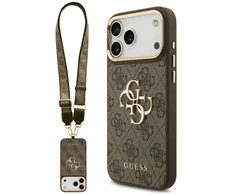 Dėklas Guess 4G Big 4G Classic Logo Big Strap Metal Mygtukai do iPhone 18 Pro Max / 17 Pro Max ruda
