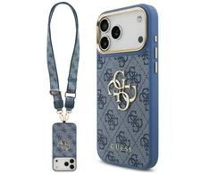 Dėklas Guess 4G Big 4G Classic Logo Big Strap Metal Mygtukai, skirtas iPhone 18 Pro Max / 17 Pro Max, mėlynas
