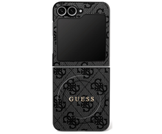 Dėklas Guess 4G Classic MagSafe skirtas Samsung Galaxy Z Flip7 juodos spalvos
