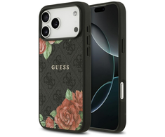 „Guess 4G“ gėlių rašto „MagSafe“ dėklas, skirtas „iPhone 17 Pro“ - juodas