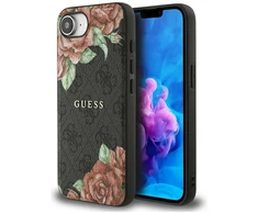 Guess 4G Flowers Print MagSafe dėklas iPhone 16e - juodas