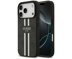 GUESS dėklas, skirtas IPHONE 17 Pro, suderinamas su MagSafe GUHMP17LP4RPSK (4G spausdintos juostelės), juodas
