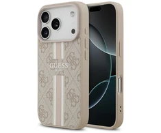 „Guess 4G“ dryžuotas „MagSafe“ dėklas, skirtas „iPhone 17 Pro“ – Rožinė