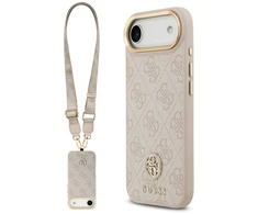 Original dėklas GUESS 4G Strass Logo & Big Strap Metal Mygtukai MagSafe skirtas Apple iPhone 17 Air pink