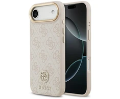 GUESS dėklas, skirtas IPHONE 17 Air, suderinamas su MagSafe GUHMP17MP4GRMDEP (PU su 4G Strass logotipu), rožinis