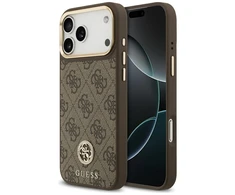 GUESS dėklas, skirtas IPHONE 17 Pro Max, suderinamas su MagSafe GUHMP17XP4GRMDEW (PU su 4G Strass logotipu), ruda