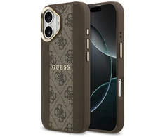 GUESS dėklas, skirtas IPHONE 17, suderinamas su MagSafe GUHMP17SPG4SEMCW (PU su 4G juostele), ruda