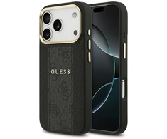 GUESS dėklas, skirtas IPHONE 17 Pro, suderinamas su MagSafe GUHMP17LPG4SEMCK (PU su 4G juostele), juodas