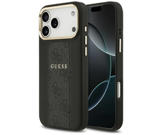 GUESS dėklas, skirtas IPHONE 17 Pro Max, suderinamas su MagSafe GUHMP17XPG4SEMCK (PU su 4G juostele), juodas