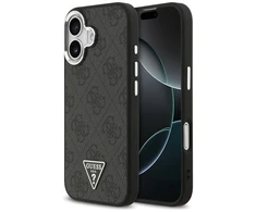 GUESS dėklas, skirtas IPHONE 17, suderinamas su MagSafe GUHMP17SP4TSRCMK (PU 4G su trikampio logotipu SL), juodas
