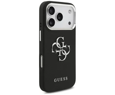 Guess PU Grained 4G Metal Logo dėklas skirtas Apple iPhone 17 Pro juodos spalvos