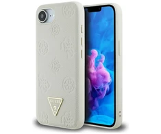 „Guess“ „Grained Hot Stamp Peony Triangle Logo MagSafe“ dėklas, skirtas „iPhone 16e“ – smėlio spalvos