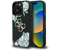 Originalus Dėklas GUESS Grained Roses Big 4G logo skirtas Apple iPhone 16 Pro Max juodos spalvos