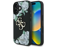 Originalus Dėklas GUESS Grained Roses Big 4G logo skirtas Apple iPhone 16 juodos spalvos