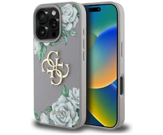 Dėklas Guess Grained Roses Big 4G logo skirtas Apple iPhone 16 Pro violetinės spalvos