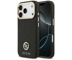 Dėklas Guess Grained Strass Logo MagSafe skirtas Apple iPhone 17 Pro juodos spalvos